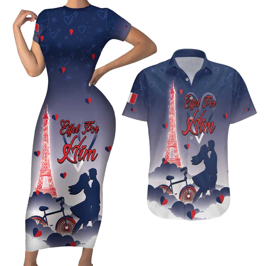 Personalized France Couples Matching Short Sleeve Bodycon Dress and Hawaiian Shirt Eiffel For Him - Wonder Print Shop