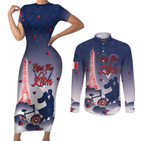 Personalized France Couples Matching Short Sleeve Bodycon Dress and Long Sleeve Button Shirt Eiffel For Him - Wonder Print Shop