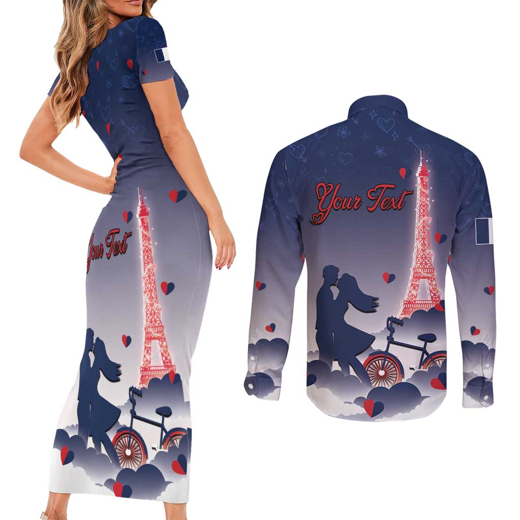 Personalized France Couples Matching Short Sleeve Bodycon Dress and Long Sleeve Button Shirt Eiffel For Him - Wonder Print Shop