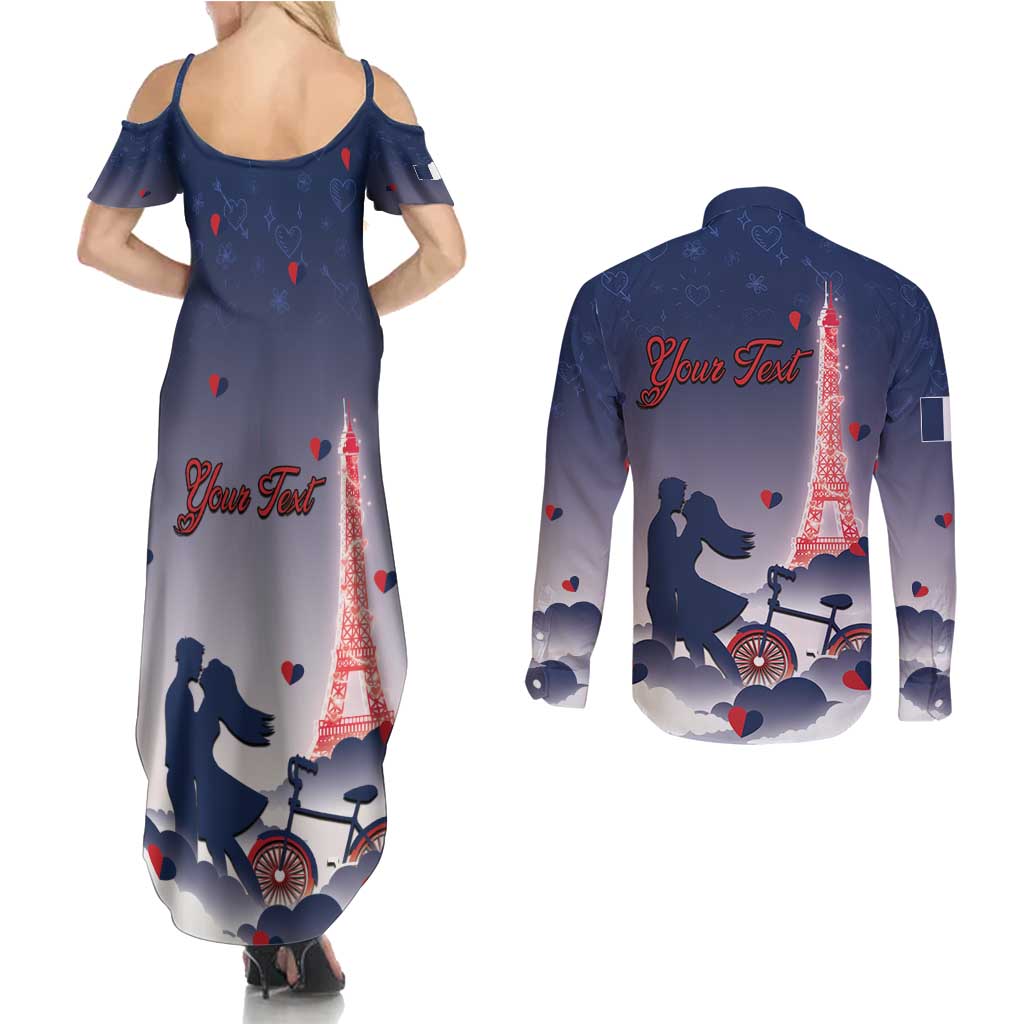 Personalized France Couples Matching Summer Maxi Dress and Long Sleeve Button Shirt Eiffel For Him - Wonder Print Shop