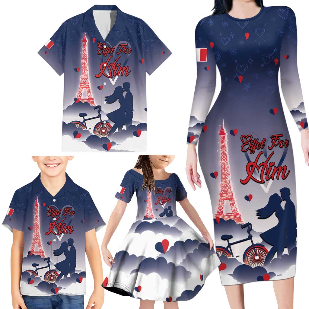 Personalized France Family Matching Long Sleeve Bodycon Dress and Hawaiian Shirt Eiffel For Him - Wonder Print Shop