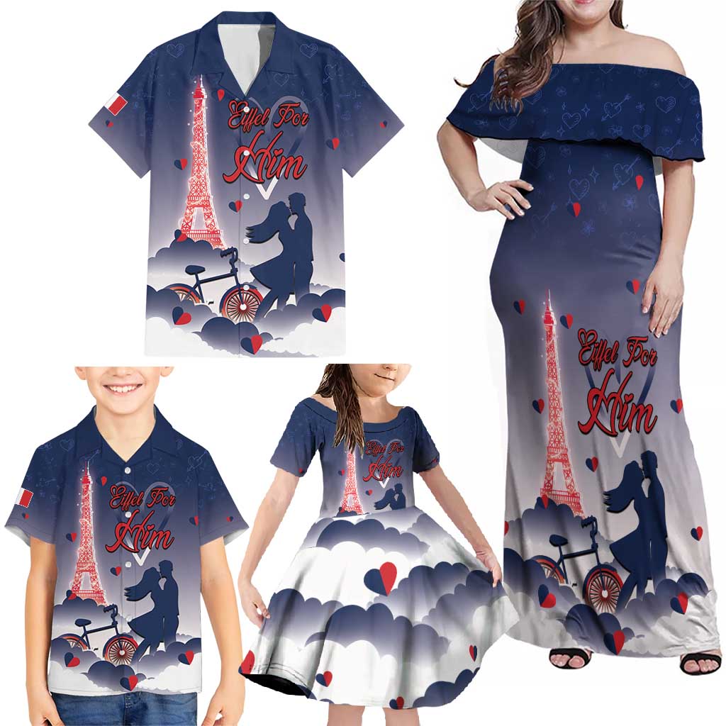 Personalized France Family Matching Off Shoulder Maxi Dress and Hawaiian Shirt Eiffel For Him - Wonder Print Shop