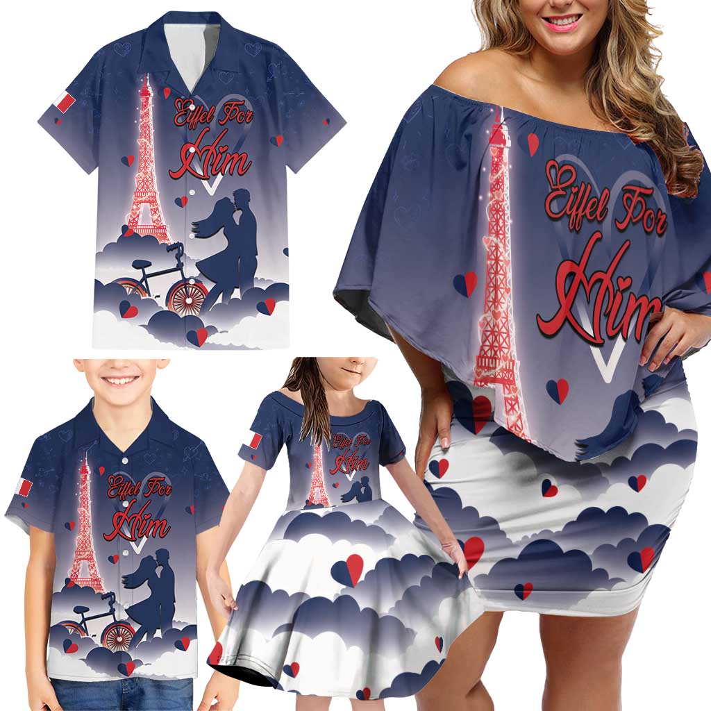 Personalized France Family Matching Off Shoulder Short Dress and Hawaiian Shirt Eiffel For Him - Wonder Print Shop
