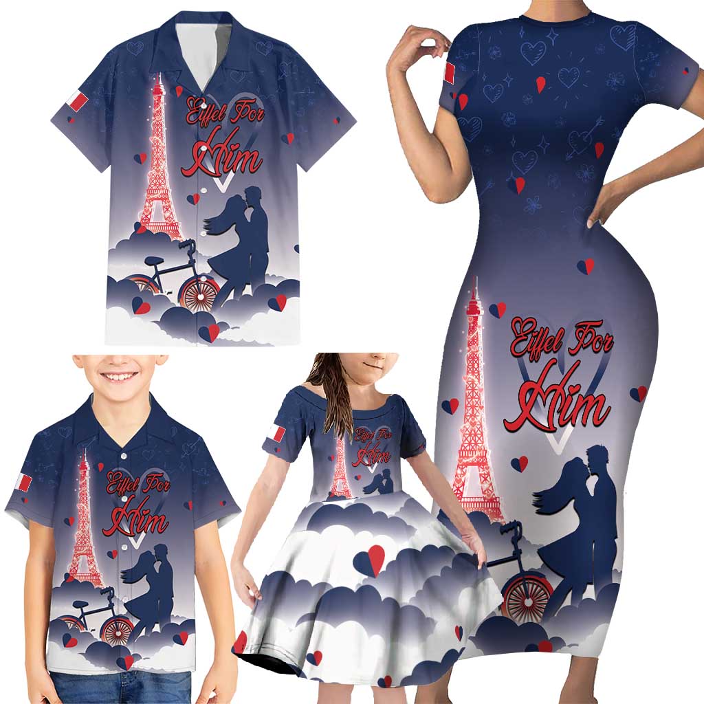 Personalized France Family Matching Short Sleeve Bodycon Dress and Hawaiian Shirt Eiffel For Him - Wonder Print Shop