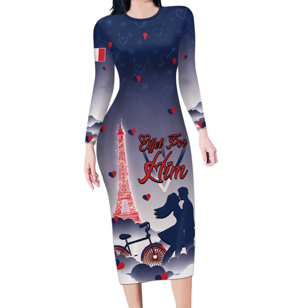 Personalized France Long Sleeve Bodycon Dress Eiffel For Him - Wonder Print Shop