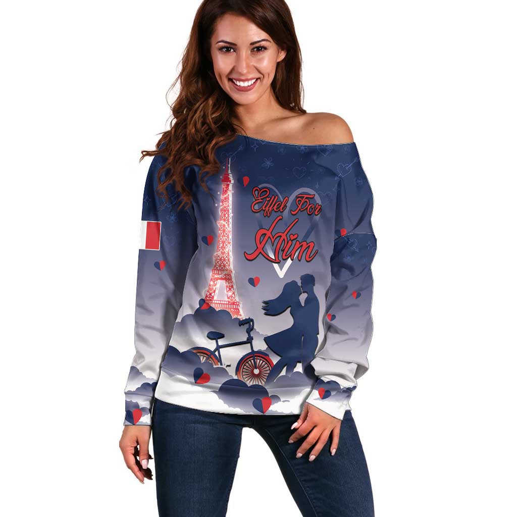 Personalized France Off Shoulder Sweater Eiffel For Him - Wonder Print Shop