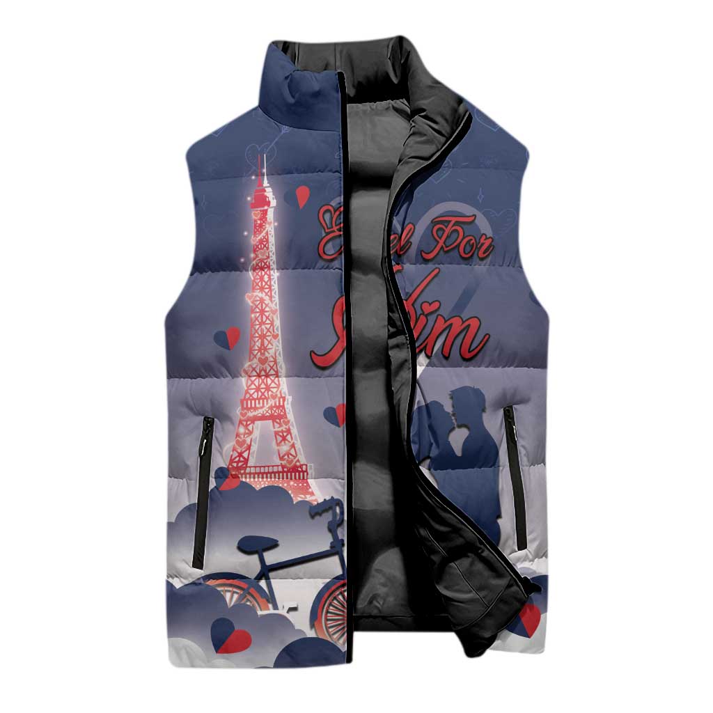 Personalized France Sleeveless Puffer Jacket Eiffel For Him - Wonder Print Shop