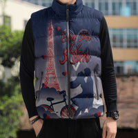 Personalized France Sleeveless Puffer Jacket Eiffel For Him - Wonder Print Shop