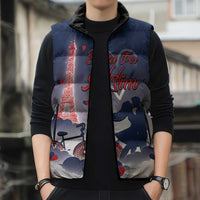 Personalized France Sleeveless Puffer Jacket Eiffel For Him - Wonder Print Shop