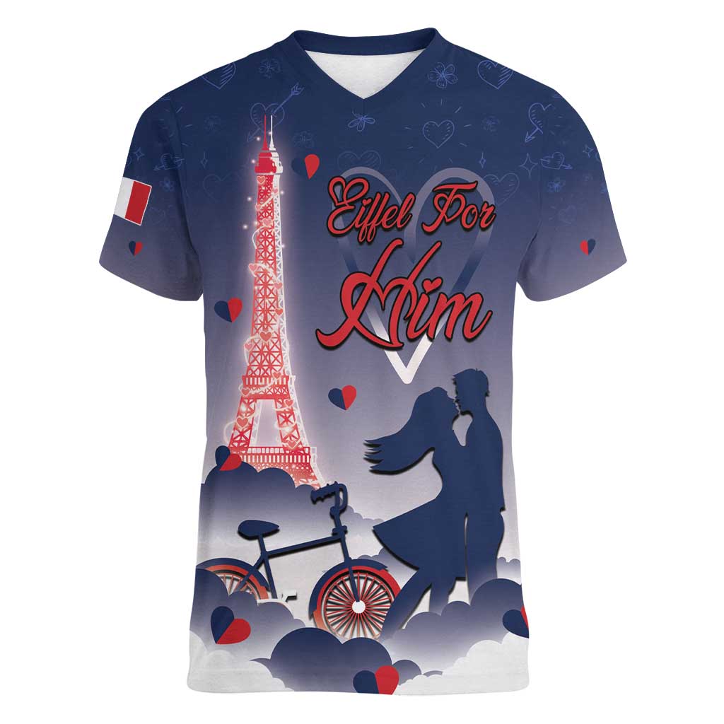 Personalized France Women V-Neck T-Shirt Eiffel For Him - Wonder Print Shop
