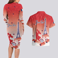 Personalized France Couples Matching Long Sleeve Bodycon Dress and Hawaiian Shirt Eiffel For Her - Wonder Print Shop