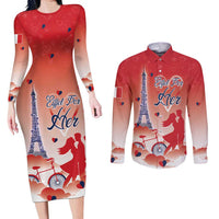 Personalized France Couples Matching Long Sleeve Bodycon Dress and Long Sleeve Button Shirt Eiffel For Her - Wonder Print Shop