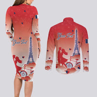 Personalized France Couples Matching Long Sleeve Bodycon Dress and Long Sleeve Button Shirt Eiffel For Her - Wonder Print Shop