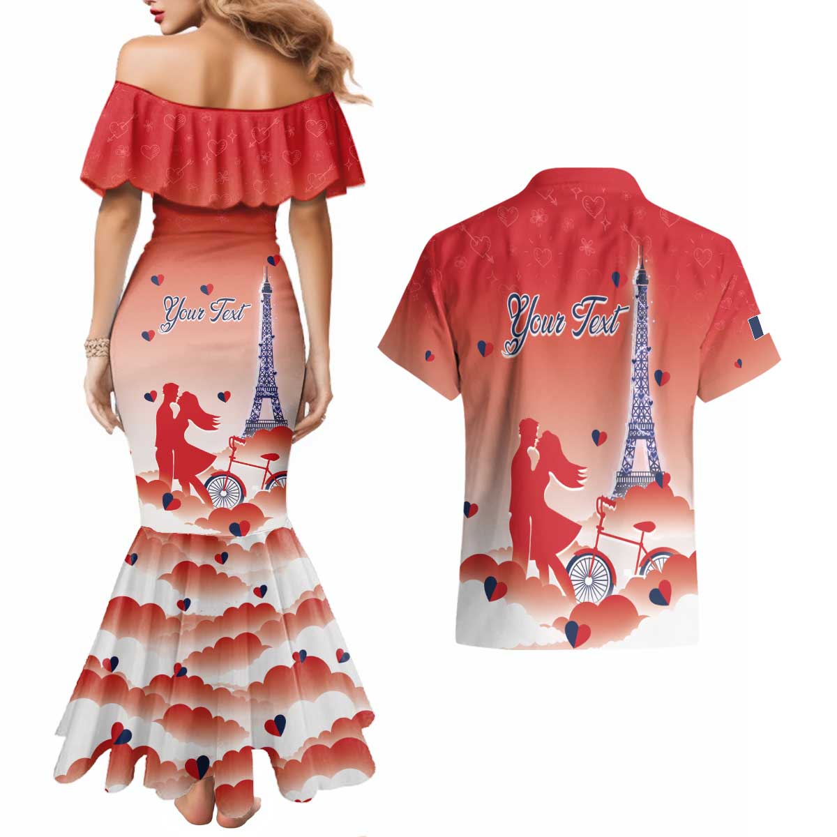 Personalized France Couples Matching Mermaid Dress and Hawaiian Shirt Eiffel For Her - Wonder Print Shop