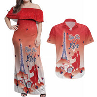 Personalized France Couples Matching Off Shoulder Maxi Dress and Hawaiian Shirt Eiffel For Her - Wonder Print Shop