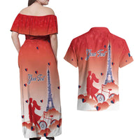 Personalized France Couples Matching Off Shoulder Maxi Dress and Hawaiian Shirt Eiffel For Her - Wonder Print Shop