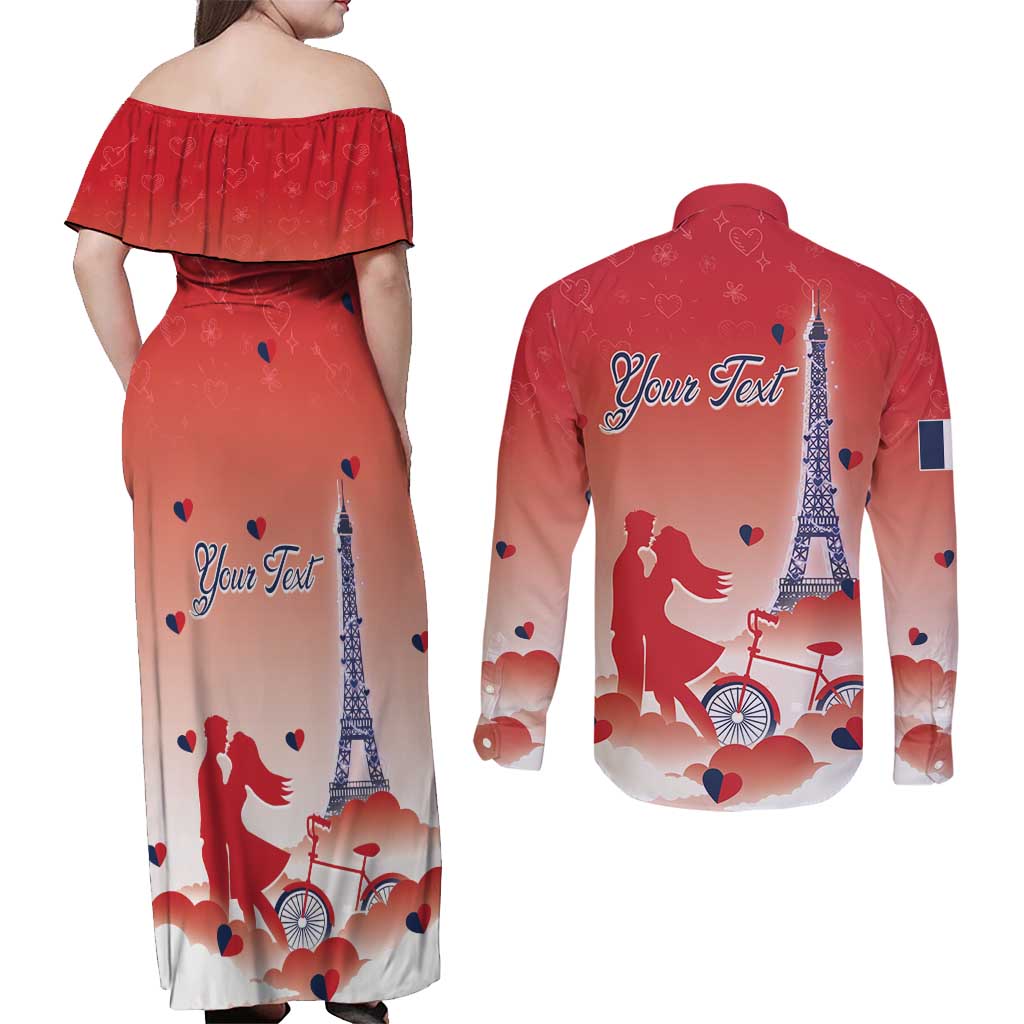 Personalized France Couples Matching Off Shoulder Maxi Dress and Long Sleeve Button Shirt Eiffel For Her - Wonder Print Shop