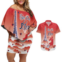 Personalized France Couples Matching Off Shoulder Short Dress and Hawaiian Shirt Eiffel For Her - Wonder Print Shop