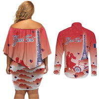 Personalized France Couples Matching Off Shoulder Short Dress and Long Sleeve Button Shirt Eiffel For Her - Wonder Print Shop