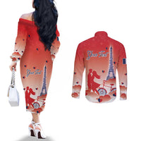Personalized France Couples Matching Off The Shoulder Long Sleeve Dress and Long Sleeve Button Shirt Eiffel For Her - Wonder Print Shop