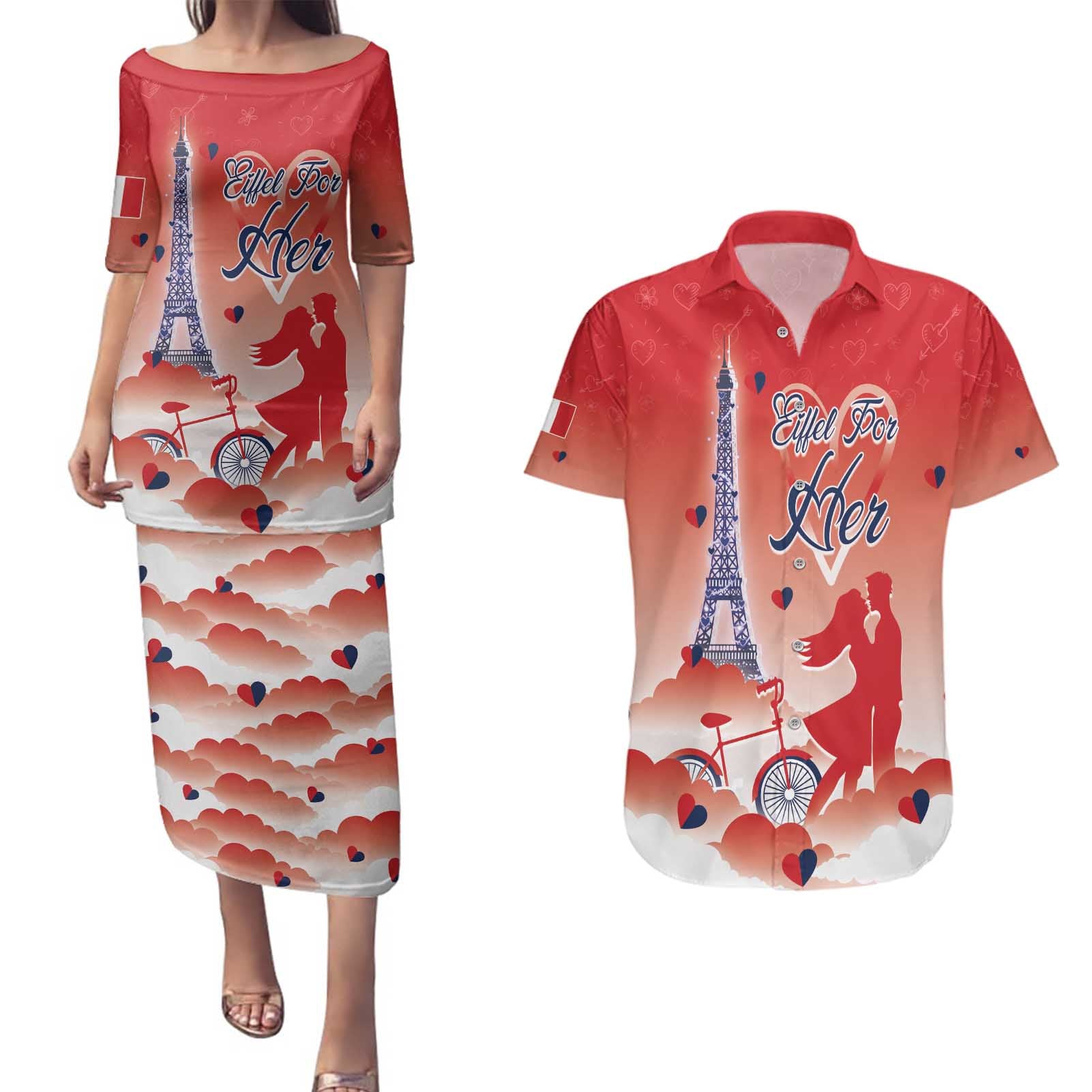 Personalized France Couples Matching Puletasi and Hawaiian Shirt Eiffel For Her - Wonder Print Shop
