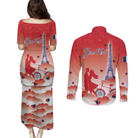 Personalized France Couples Matching Puletasi and Long Sleeve Button Shirt Eiffel For Her - Wonder Print Shop