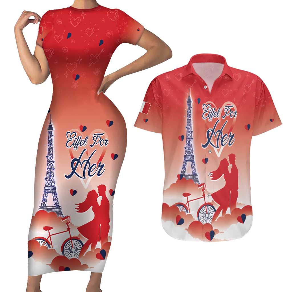 Personalized France Couples Matching Short Sleeve Bodycon Dress and Hawaiian Shirt Eiffel For Her - Wonder Print Shop