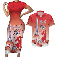 Personalized France Couples Matching Short Sleeve Bodycon Dress and Hawaiian Shirt Eiffel For Her - Wonder Print Shop