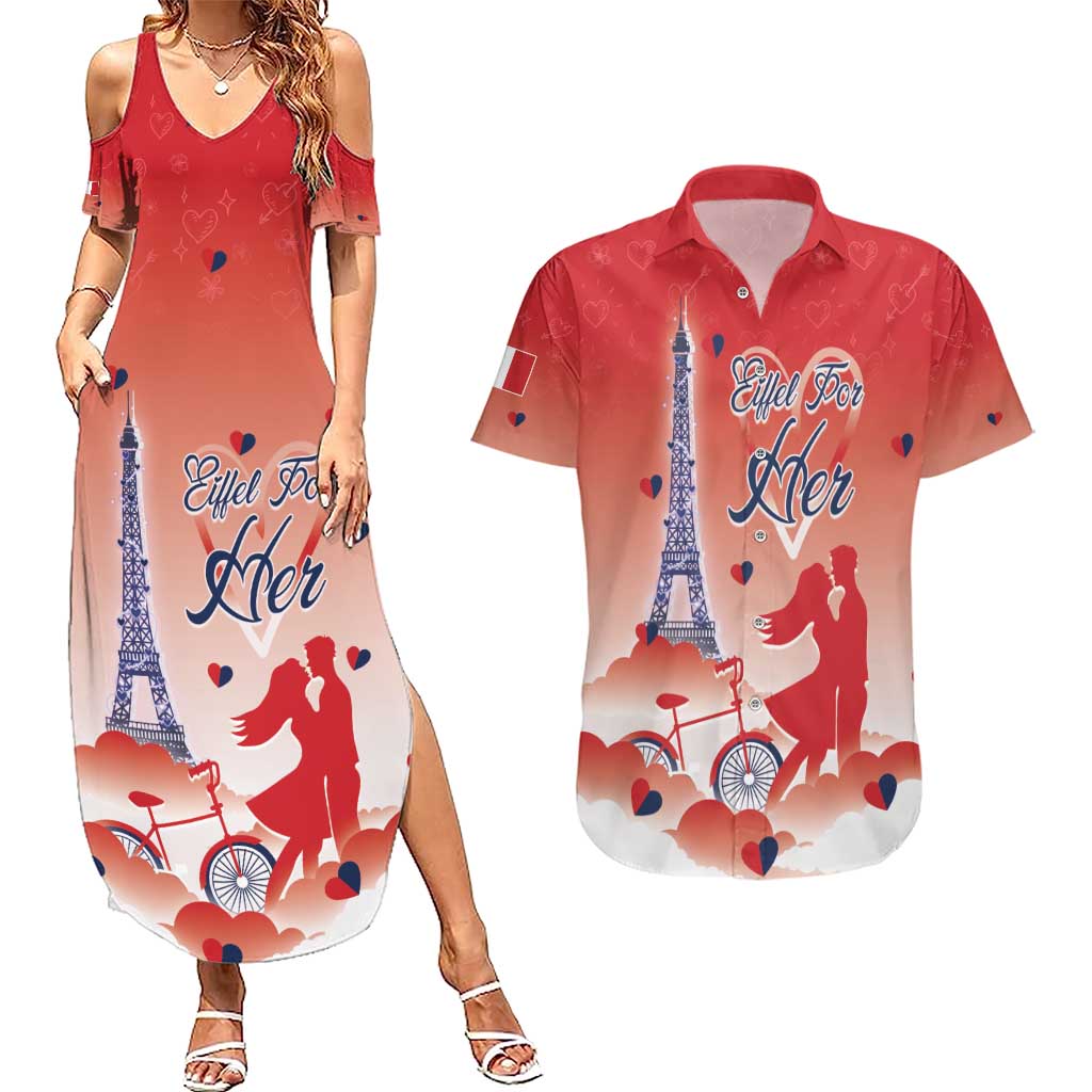 Personalized France Couples Matching Summer Maxi Dress and Hawaiian Shirt Eiffel For Her - Wonder Print Shop