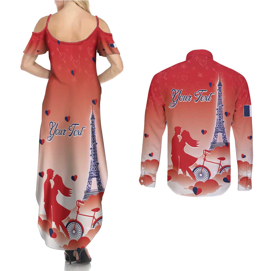 Personalized France Couples Matching Summer Maxi Dress and Long Sleeve Button Shirt Eiffel For Her - Wonder Print Shop