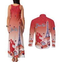 Personalized France Couples Matching Tank Maxi Dress and Long Sleeve Button Shirt Eiffel For Her - Wonder Print Shop