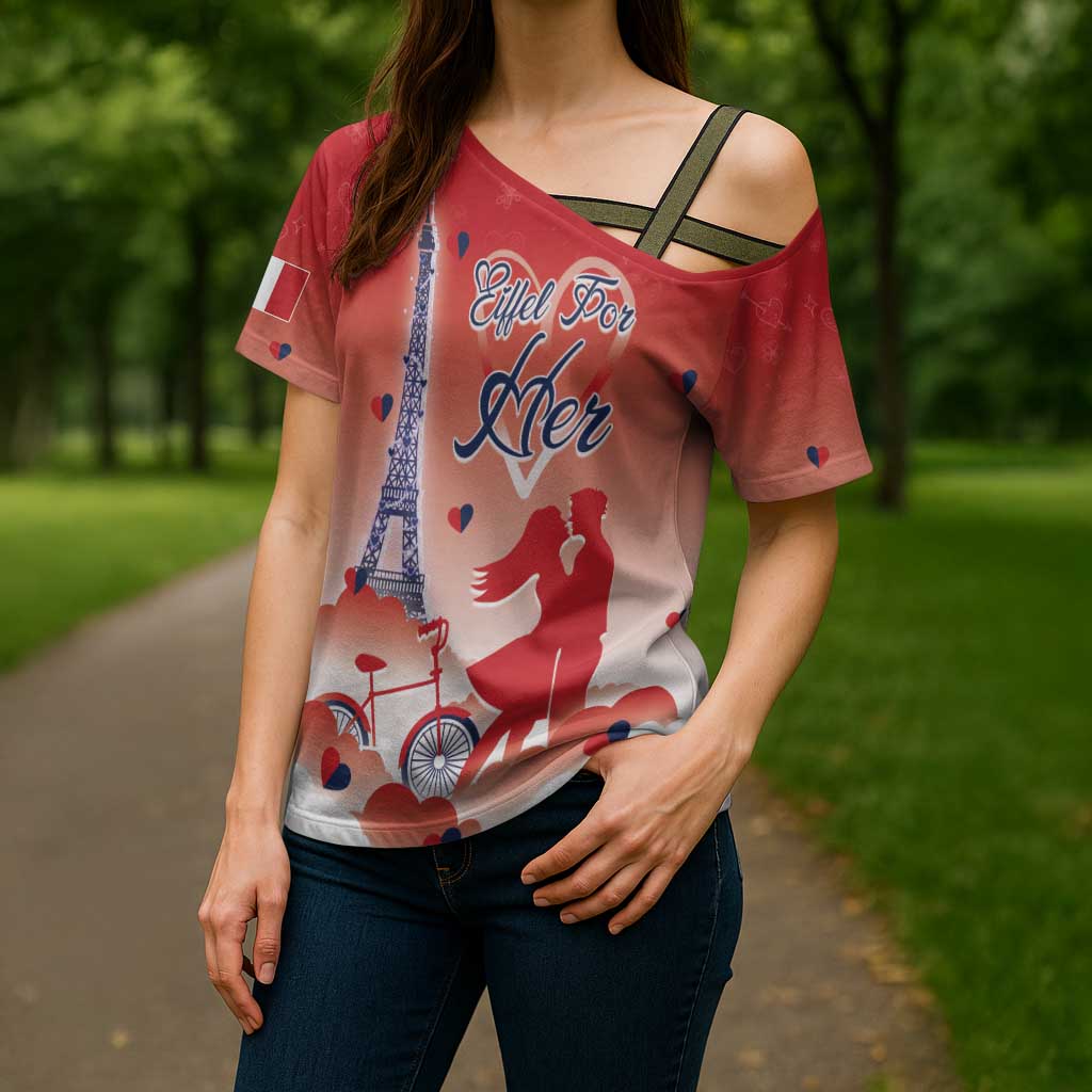 Personalized France Cross Shoulder Shirt Eiffel For Her - Wonder Print Shop