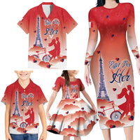 Personalized France Family Matching Long Sleeve Bodycon Dress and Hawaiian Shirt Eiffel For Her - Wonder Print Shop