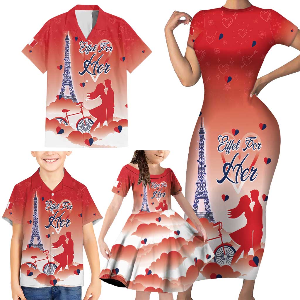 Personalized France Family Matching Short Sleeve Bodycon Dress and Hawaiian Shirt Eiffel For Her - Wonder Print Shop