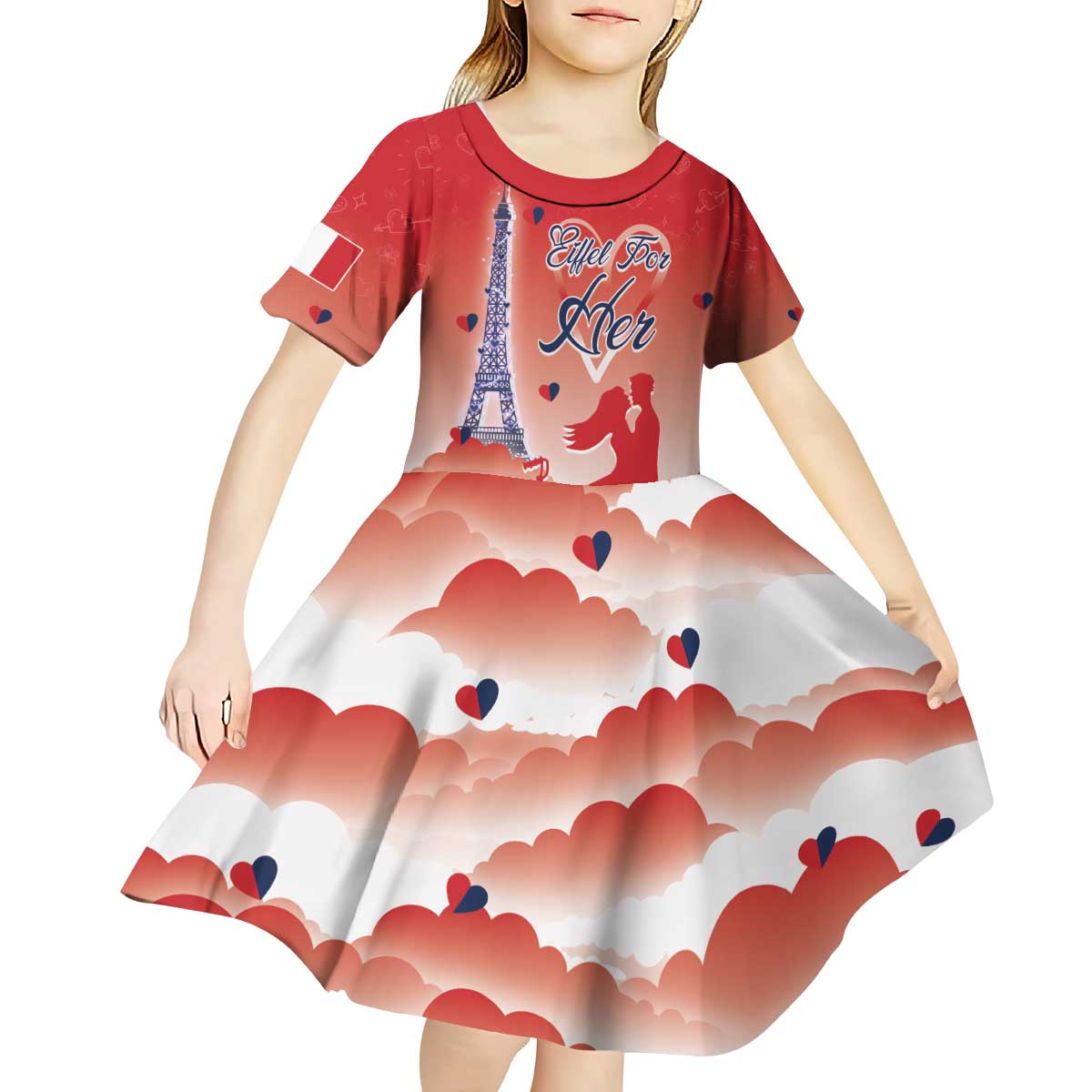 Personalized France Kid Short Sleeve Dress Eiffel For Her - Wonder Print Shop