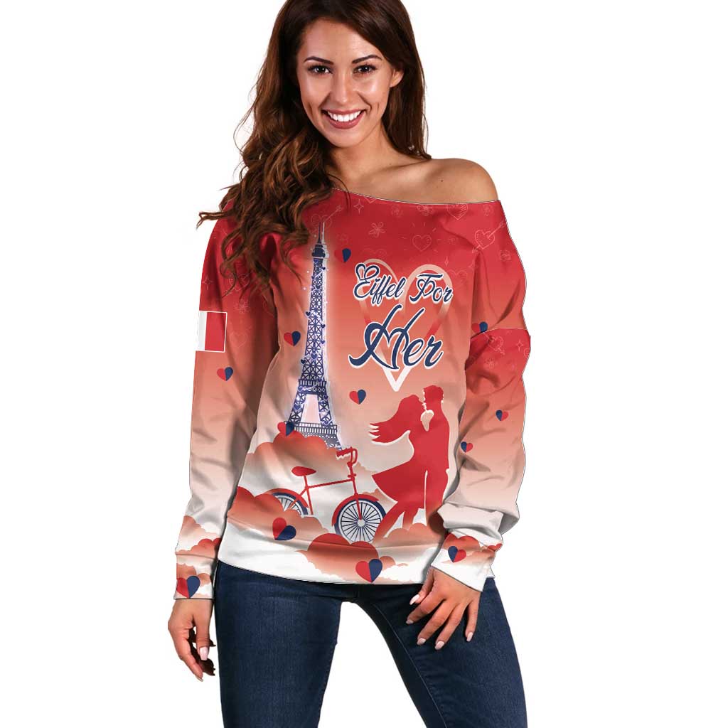 Personalized France Off Shoulder Sweater Eiffel For Her - Wonder Print Shop