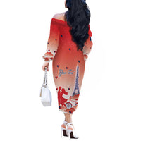 Personalized France Off The Shoulder Long Sleeve Dress Eiffel For Her - Wonder Print Shop