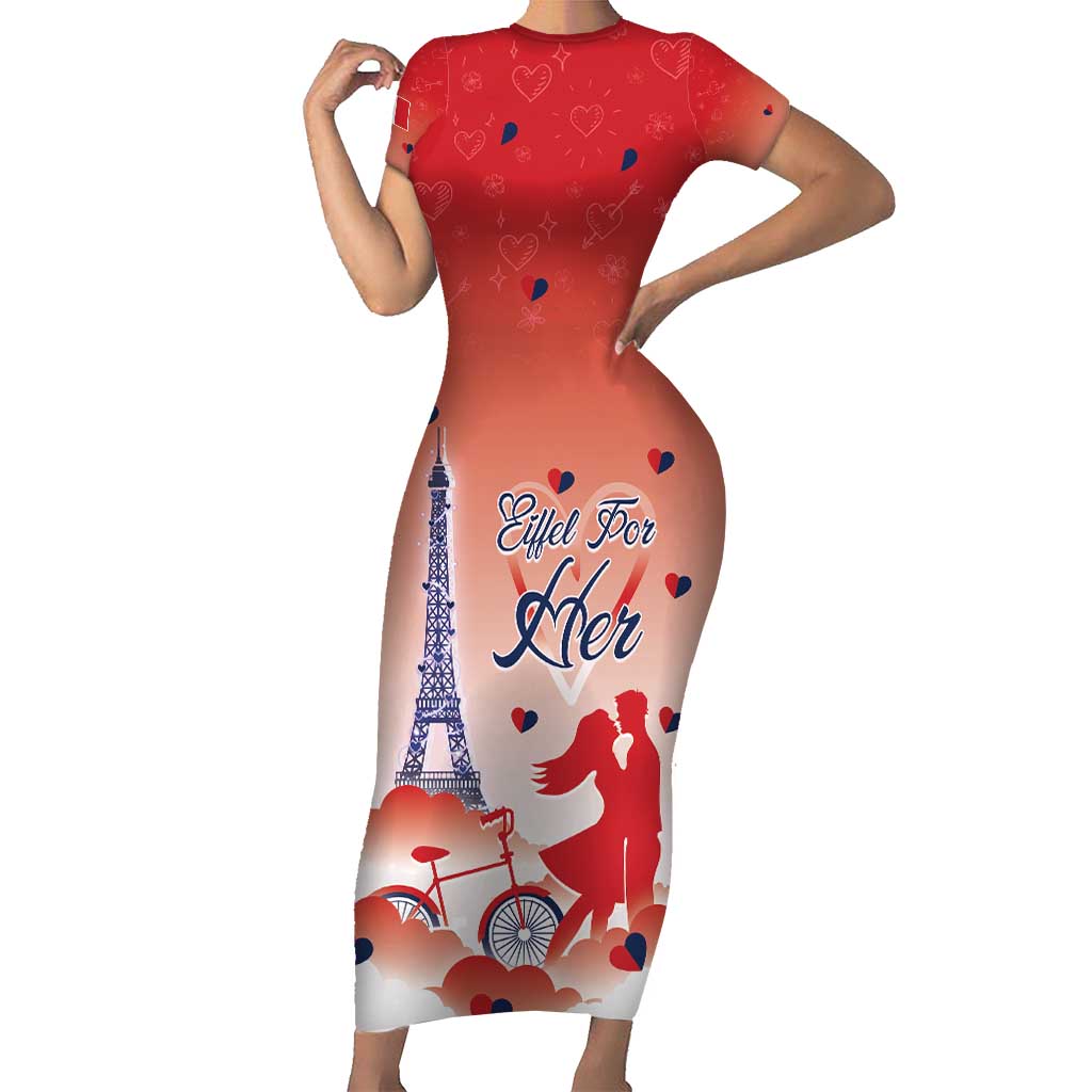 Personalized France Short Sleeve Bodycon Dress Eiffel For Her - Wonder Print Shop