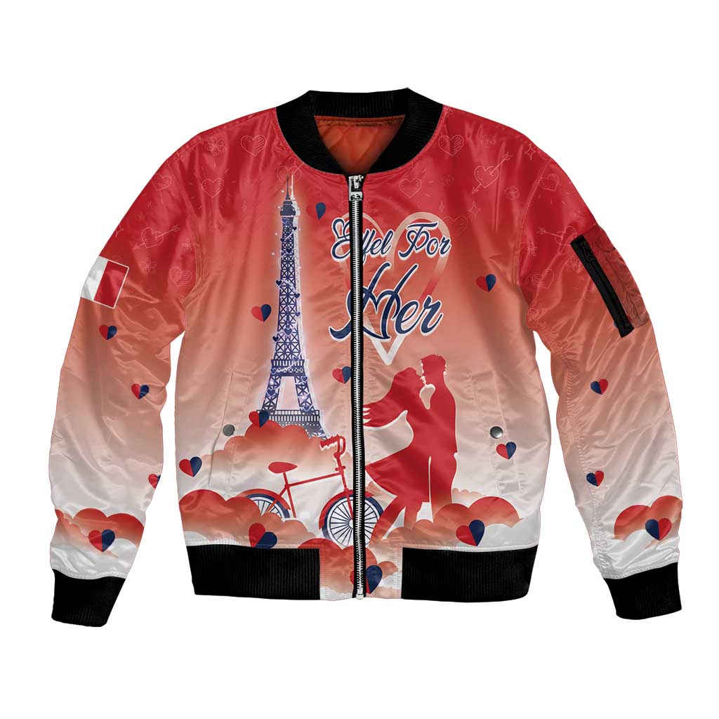 Personalized France Sleeve Zip Bomber Jacket Eiffel For Her - Wonder Print Shop