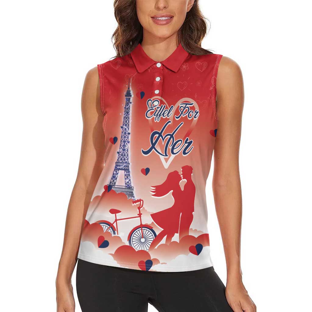 Personalized France Women Sleeveless Polo Shirt Eiffel For Her - Wonder Print Shop