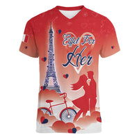 Personalized France Women V-Neck T-Shirt Eiffel For Her - Wonder Print Shop