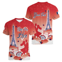 Personalized France Women V-Neck T-Shirt Eiffel For Her - Wonder Print Shop