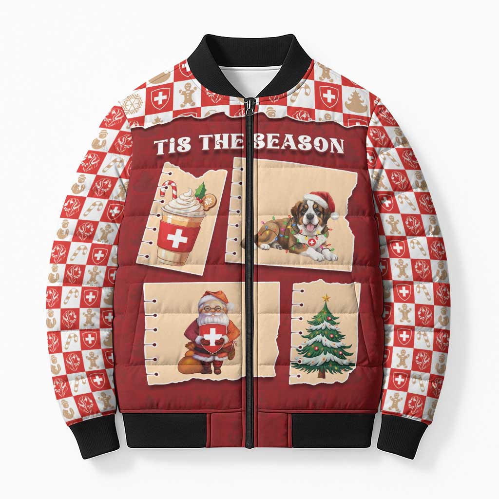 Switzerland Christmas Bomber Puffer Jacket Tis The Season - Wonder Print Shop