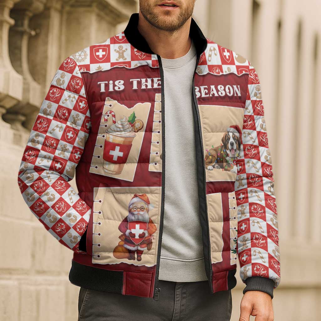 Switzerland Christmas Bomber Puffer Jacket Tis The Season - Wonder Print Shop