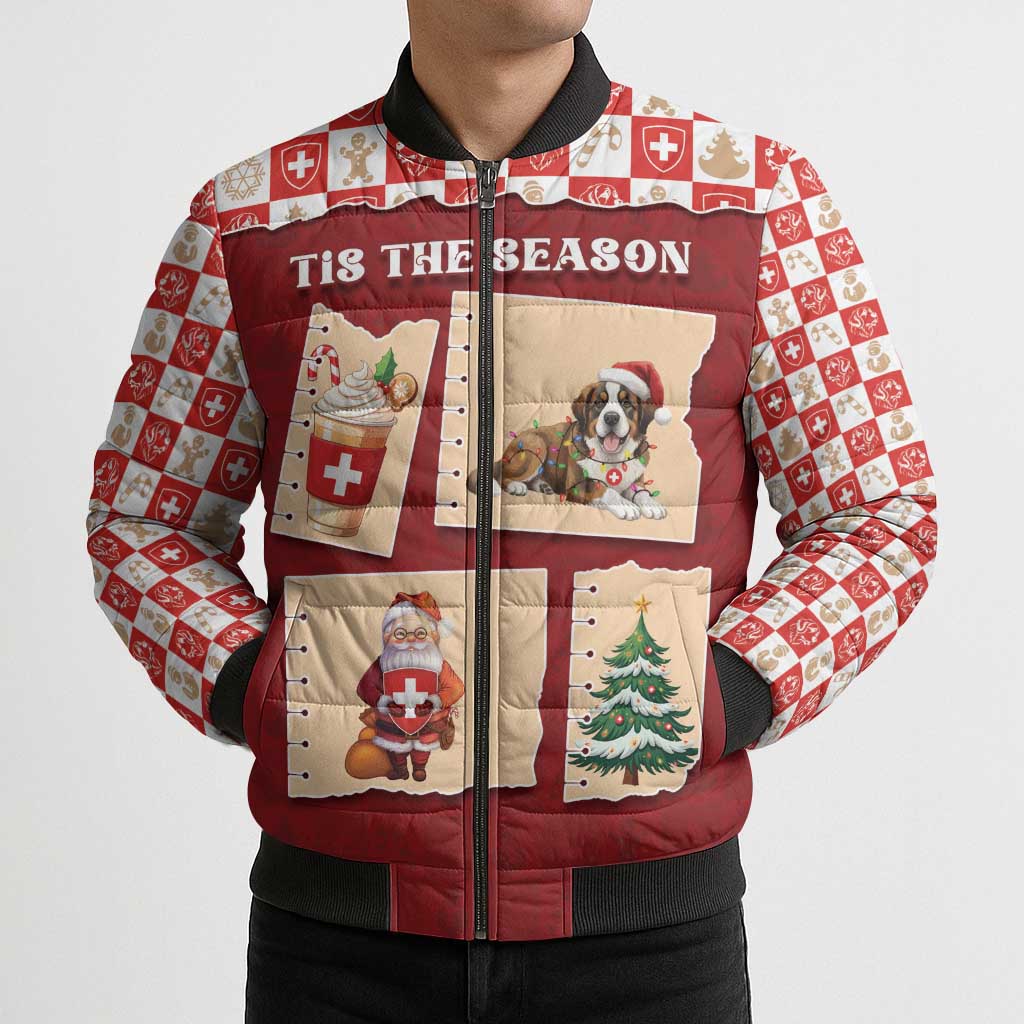 Switzerland Christmas Bomber Puffer Jacket Tis The Season - Wonder Print Shop