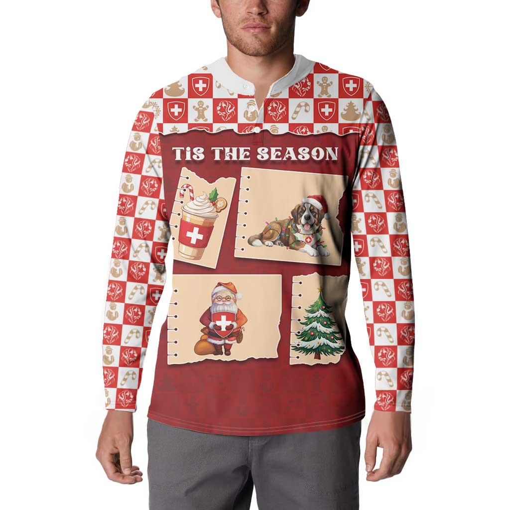 Switzerland Christmas Button Sweatshirt Tis The Season - Wonder Print Shop