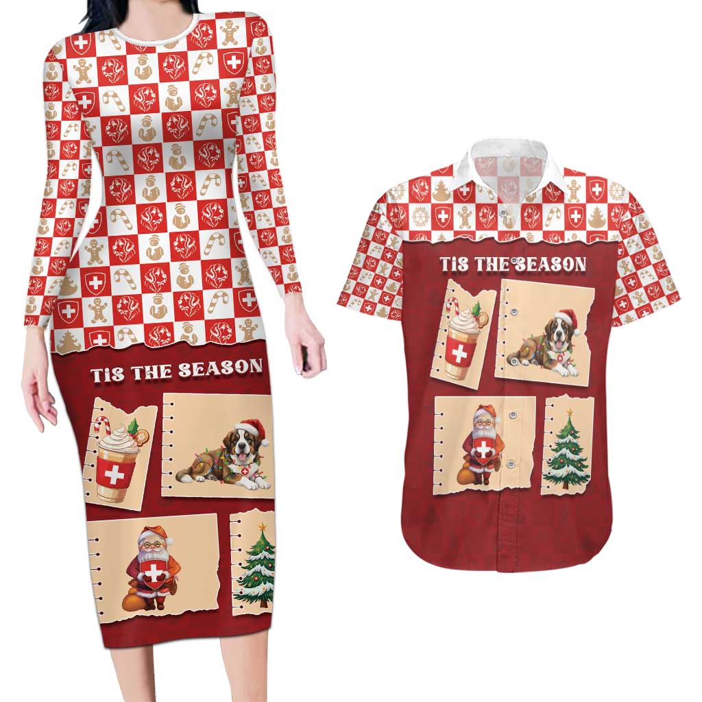 Switzerland Christmas Couples Matching Long Sleeve Bodycon Dress and Hawaiian Shirt Tis The Season - Wonder Print Shop