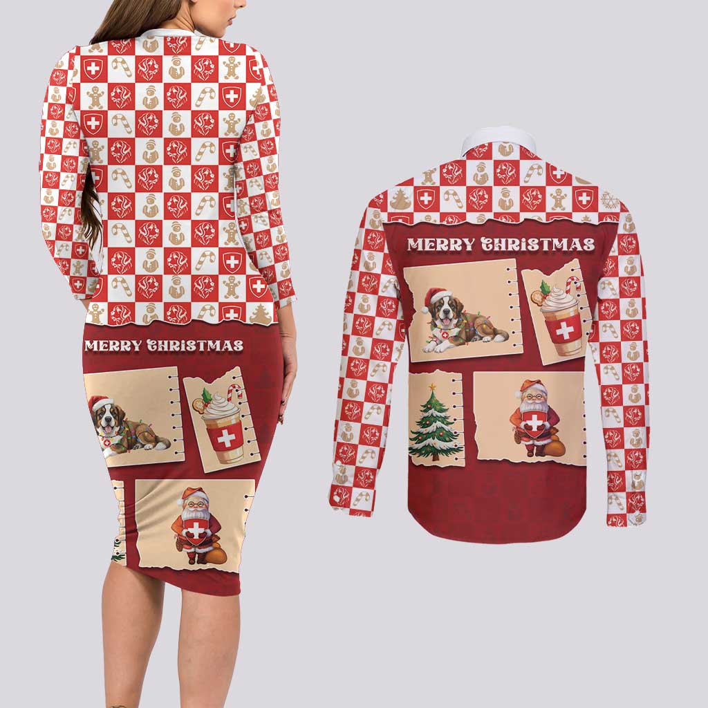 Switzerland Christmas Couples Matching Long Sleeve Bodycon Dress and Long Sleeve Button Shirt Tis The Season - Wonder Print Shop