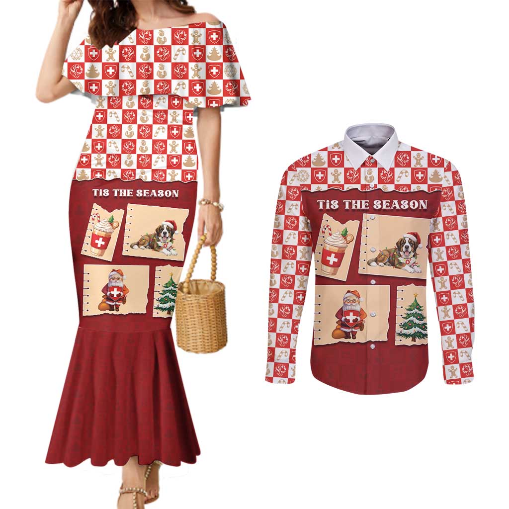 Switzerland Christmas Couples Matching Mermaid Dress and Long Sleeve Button Shirt Tis The Season - Wonder Print Shop