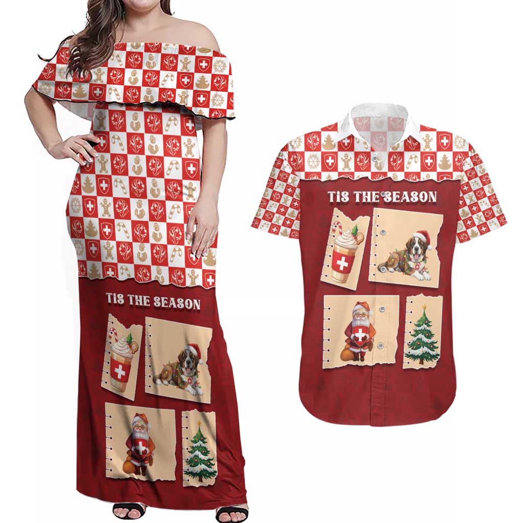 Switzerland Christmas Couples Matching Off Shoulder Maxi Dress and Hawaiian Shirt Tis The Season - Wonder Print Shop
